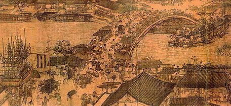 Lille udsnit af det bermte maleri - Langs Floden under Qingming Festival - Zhang Zeduan (1085-1145) findes p National Palace Museum i Beijing.